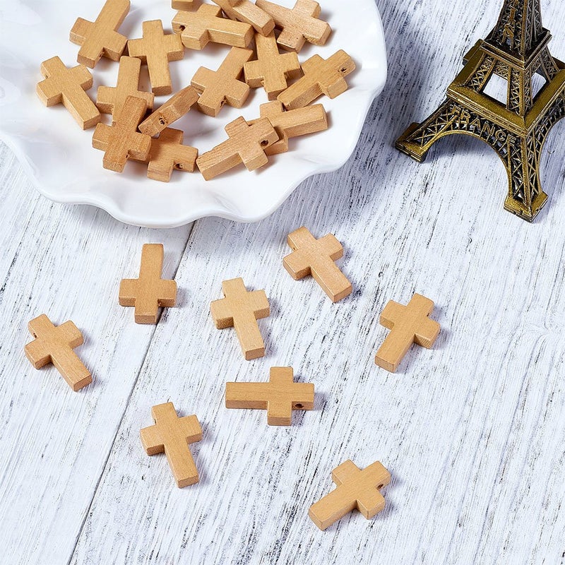 KISSITTY 50Pcs 7/8" x 5/9" Natural Unfinished Wood Cross Pendants Beads 22x14mm for Crafts & DIY Jewelry Projects - Image 5